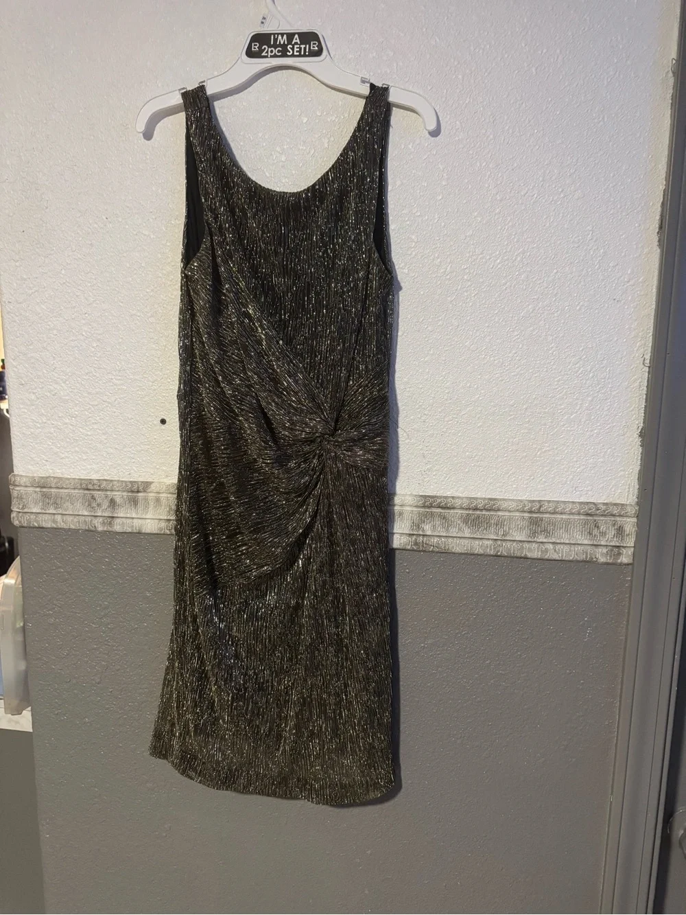 Calvin Klein Black Metallic Strapless Twist Front Dress